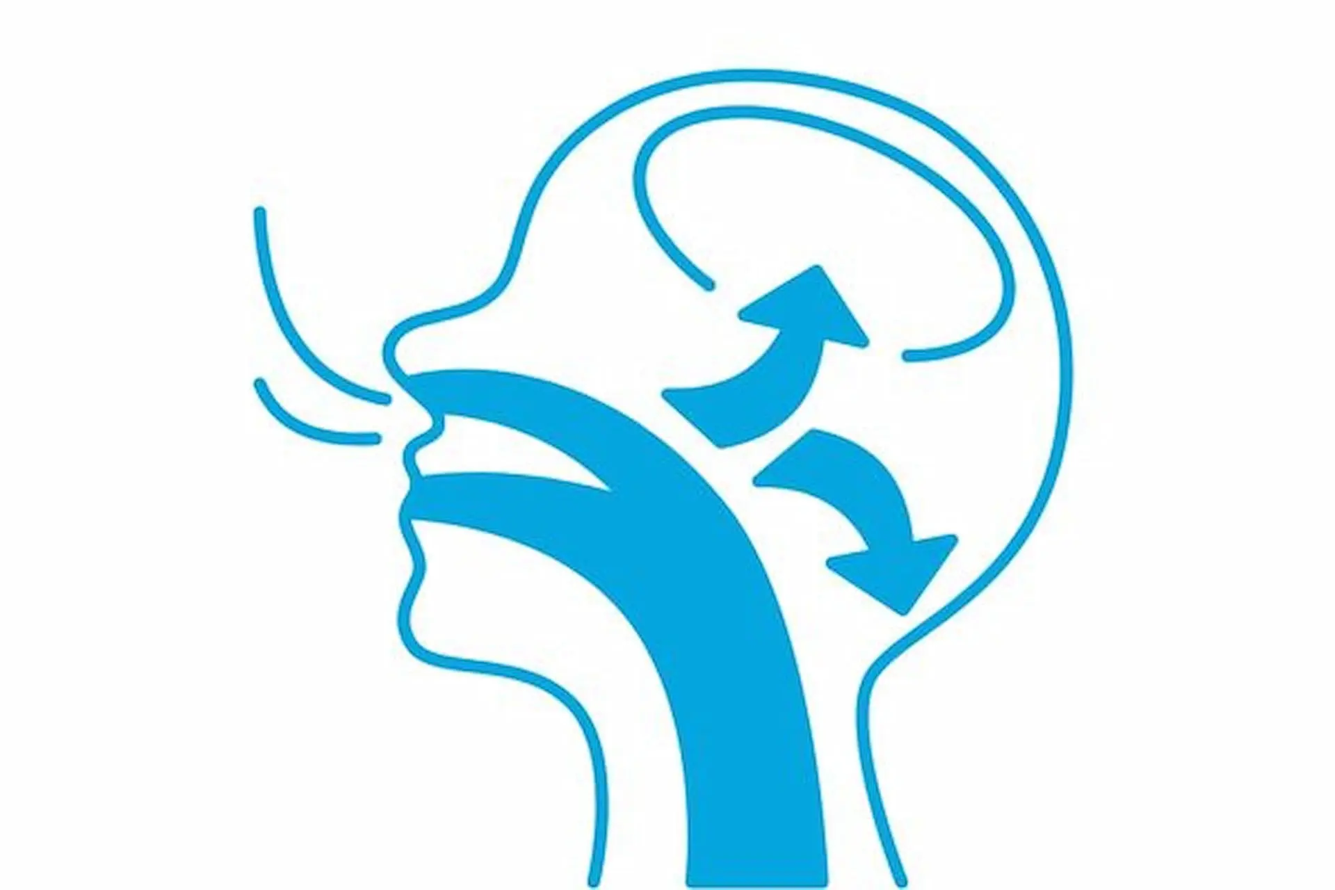 The diagram illustrates airflow pathways for a mouth breather in a human head side view, with arrows showing direction from nose and mouth toward the brain. This is part of a study by Lenius Orthodontics in Overland Park, KS.